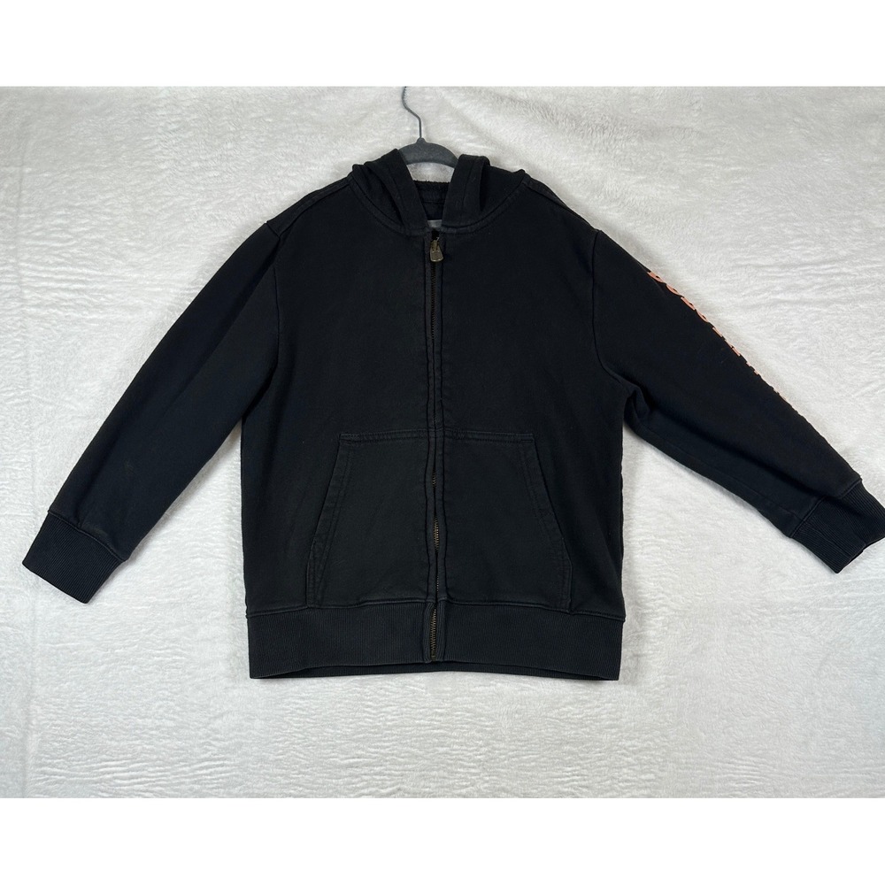 Duluth Trading Co Zip Hoodie Kids 7 Black Angry Beaver Graphic Sleeve Logo